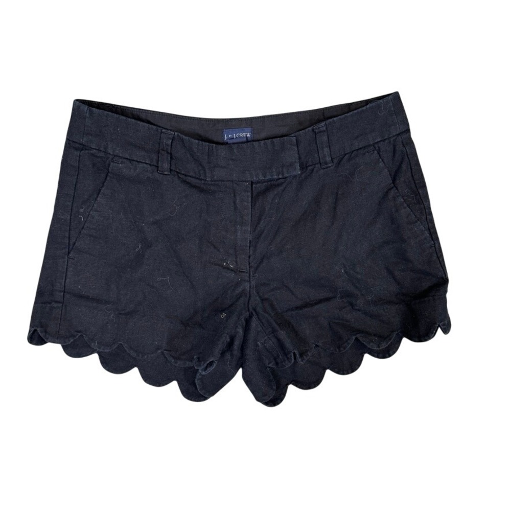 J. Crew Black Scalloped Hem Linen Cotton Blend Shorts Size 4